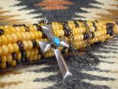 Vintage Navajo Casted Silver Cross Fob Necklace w/TQ c.1965～