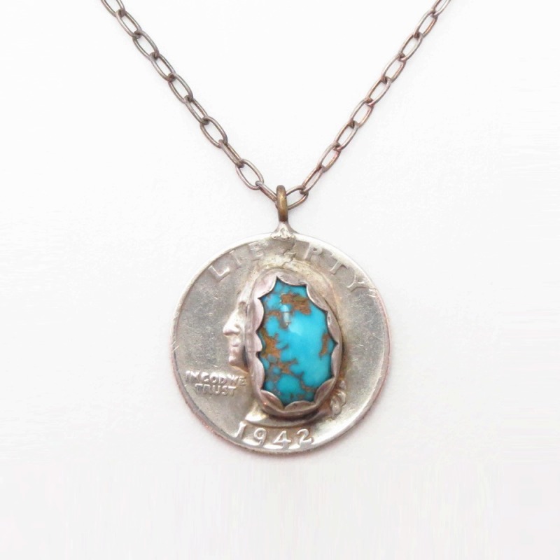 Vtg Quarter $ Coin Top w/Burnham Turquoise Necklace c.1960～