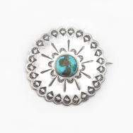 【Wolf-Robe】Acoma Vintage Stamped Silver Concho Pin c.1940