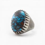 Vtg Navajo Silver Ring w/Hi-Grade Persian Turquoise c.1955～