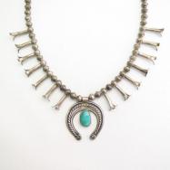 Antique Navajo Samll Squash Blossom Naja Necklace  c.1950