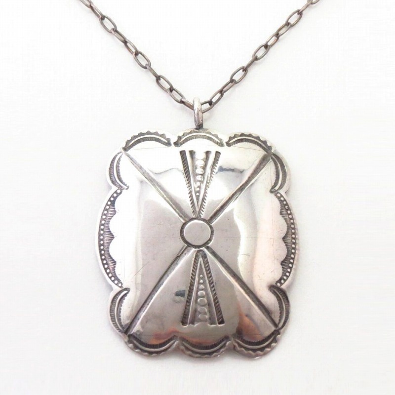 Antique Navajo Stamped Silver Concho Fob Necklace  c.1940