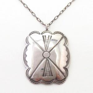 Antique Navajo Stamped Silver Concho Fob Necklace  c.1940