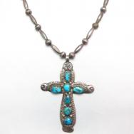 Horace Iule Zuni Vintage Cross Fob Beaded Necklace  c.1940～