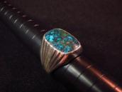 Vtg Cast Silver Men's Ring w/Spider Web Turquoise  c.1965～