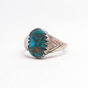 Antique Navajo Small Ring /Gem Lone Mt. Turquoise  c1940