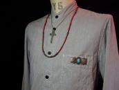 Vintage Zuni Chip Inlay Silver Cross Fob Necklace  c.1960～