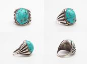 Atq Navajo CastSilver Men's Ring w/Hi-Dome Turquoise c.1930～