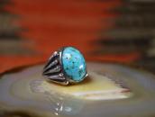 Atq Navajo CastSilver Men's Ring w/Hi-Dome Turquoise c.1930～