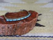 Vtg Zuni Carved Gem No.8 Turquoise Row Narrow Cuff c.1950