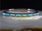 Vtg Zuni Carved Gem No.8 Turquoise Row Narrow Cuff c.1950