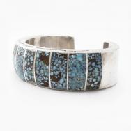 Vtg Zuni Gem Nevada Blue Turquoise Inlay Heavy Cuff c.1950～