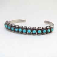 Vtg Zuni Turquoise & Silver Drops Row Cuff Bracelet  c.1940～