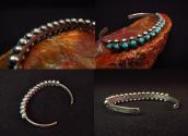 Vtg Zuni Turquoise & Silver Drops Row Cuff Bracelet  c.1940～