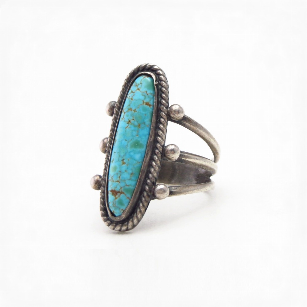 Antique Navajo Split Shank Ring w/Gem No.8 Turquoise  c.1930