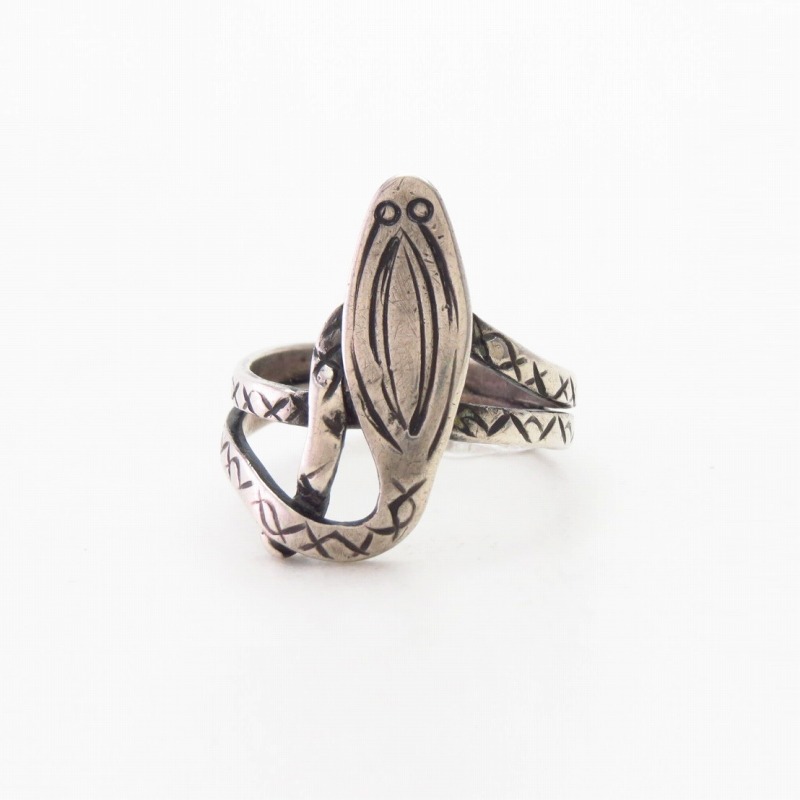 Antique Coiled Rattlesnake Shape Stamped Silver Ring c.1930～