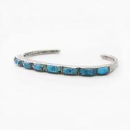 Vtg Zuni Carved Gem No.8 Turquoise Row Narrow Cuff c.1950