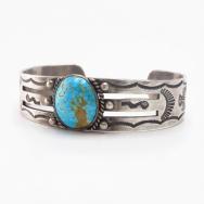 Atq Navajo T-birds Stamped Cuff w/Persian Turquoise  c.1930