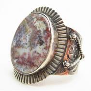 Antique 卍 Stamped Wide Cuff Bracelet w/PetrifiedWood c.1920～