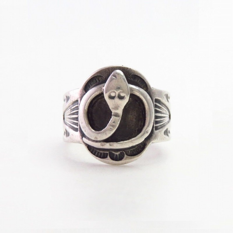 Antique Navajo Snake Applique 卍 Stamped Tourist Ring  c.1930