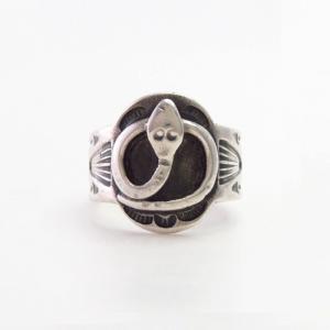 Antique Navajo Snake Applique 卍 Stamped Tourist Ring  c.1930