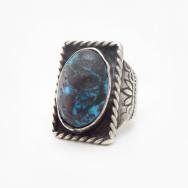 Vtg Navajo Stamped Silver Ring w/Persian Turquoise c.1955～