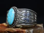 Vtg Navajo Stamped Heavy Silver Cuff w/Gem Turquoise  c.1950