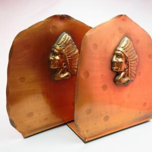 Antique Indian Head Chief Copper Bookend  c.1926