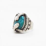 Vintage Zuni Snakes Patched Small Ring w/Turquoise c.1950