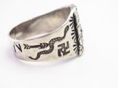 Antique Tiki Applique 卍 Stamped Hawaiian Tourist Ring c.1930
