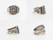 Antique Tiki Applique 卍 Stamped Hawaiian Tourist Ring c.1930