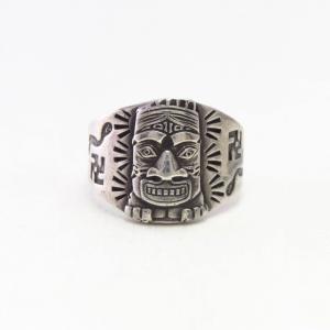 Antique Tiki Applique 卍 Stamped Hawaiian Tourist Ring c.1930