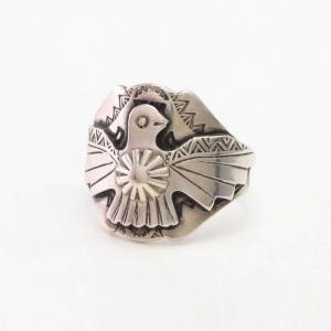 Vintage Navajo T-bird Applique Cigar Band Men's Ring c.1940～