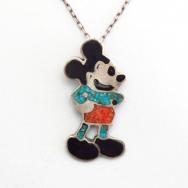 Zuni Vintage Chip Inlay Mickey Fob Necklace  c.1980