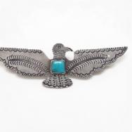 Atq Navajo Busy Stamped T-bird Pin w/Sq. Turquoise c.1920～