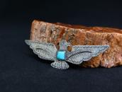 Atq Navajo Busy Stamped T-bird Pin w/Sq. Turquoise c.1920～
