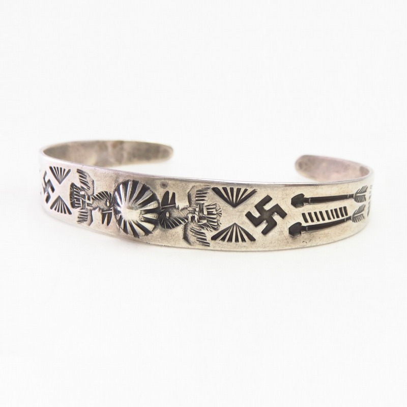 Atq Navajo 卍 Thunderbird & Arrows Stamped Silver Cuff c.1930
