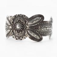 【GARDEN OF THE GODS】卍 Stamped Coin Silver Wide Cuff c.1930
