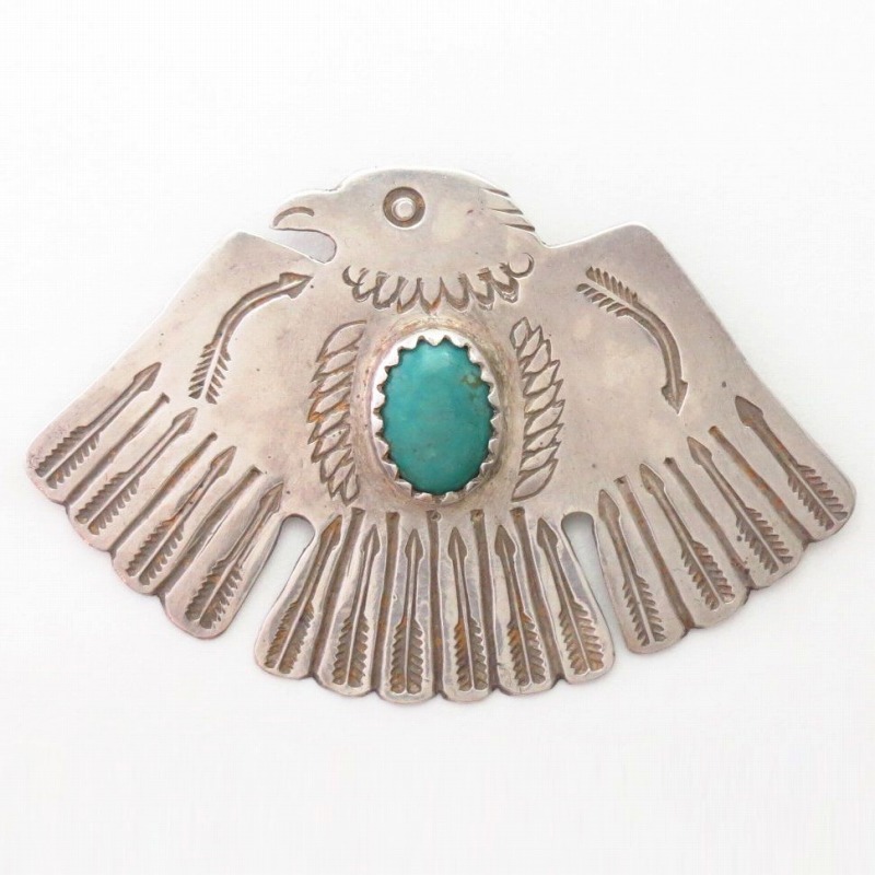 【Wolf-Robe】Acoma Big T-bird Stamped Coin Silver Pin c.1950～
