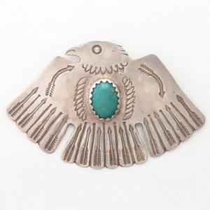 【Wolf-Robe】Acoma Big T-bird Stamped Coin Silver Pin c.1950～
