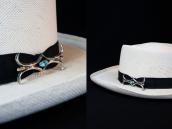 Vtg Casted Silver Pin Brooch w/Number Eight Turquoise c.1950