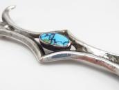Vtg Casted Silver Pin Brooch w/Number Eight Turquoise c.1950