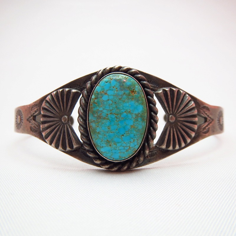 Navajo Cuff Bracelet with #8 Turquoise  c.1930