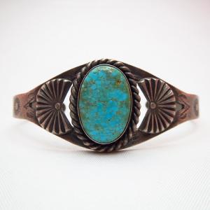 Navajo Cuff Bracelet with #8 Turquoise  c.1930