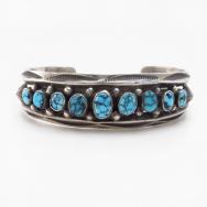 Vintage Navajo Gem Quality No.8 Turquoise Row Cuff  c.1950～