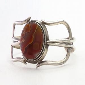 Vintage Navajo Silver Cuff Bracelet w/Laguna Agate  c.1955～