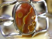 Vintage Navajo Silver Cuff Bracelet w/Laguna Agate  c.1955～