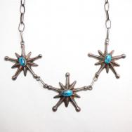 Vintage 3 Cast Star Necklace w/Bisbee Turquoise  c.1950
