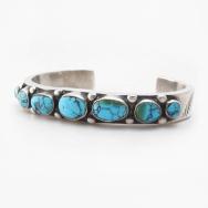 Vintage Navajo #8 Turquoise Row Heavy Silver Cuff  c.1950～