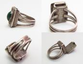 Antique Navajo Silver Pill Box Ring w/Green Turquoise c.1930